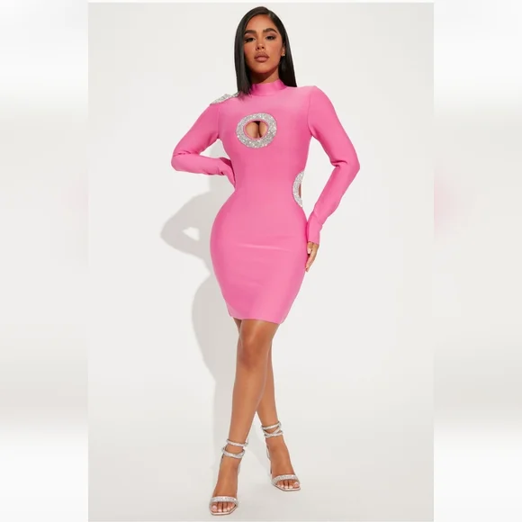 open lace back dress LEADING THE WAY BANDAGE MINI DRESS PINK – AKIRA main image 1